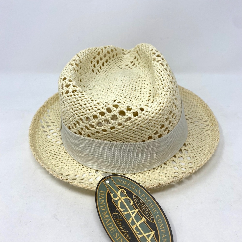 Scala Toyo Straw Fedora Hat Unisex Medium Cream Lightweight Breathable‎ Summer